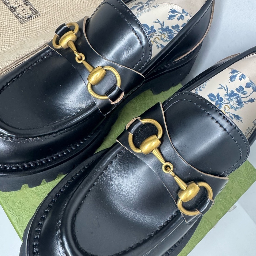 Cordovan Lux Womens Harald Horsebit 25mm Platform Loafers Size 34 1/2 Black - Picture 5 of 11